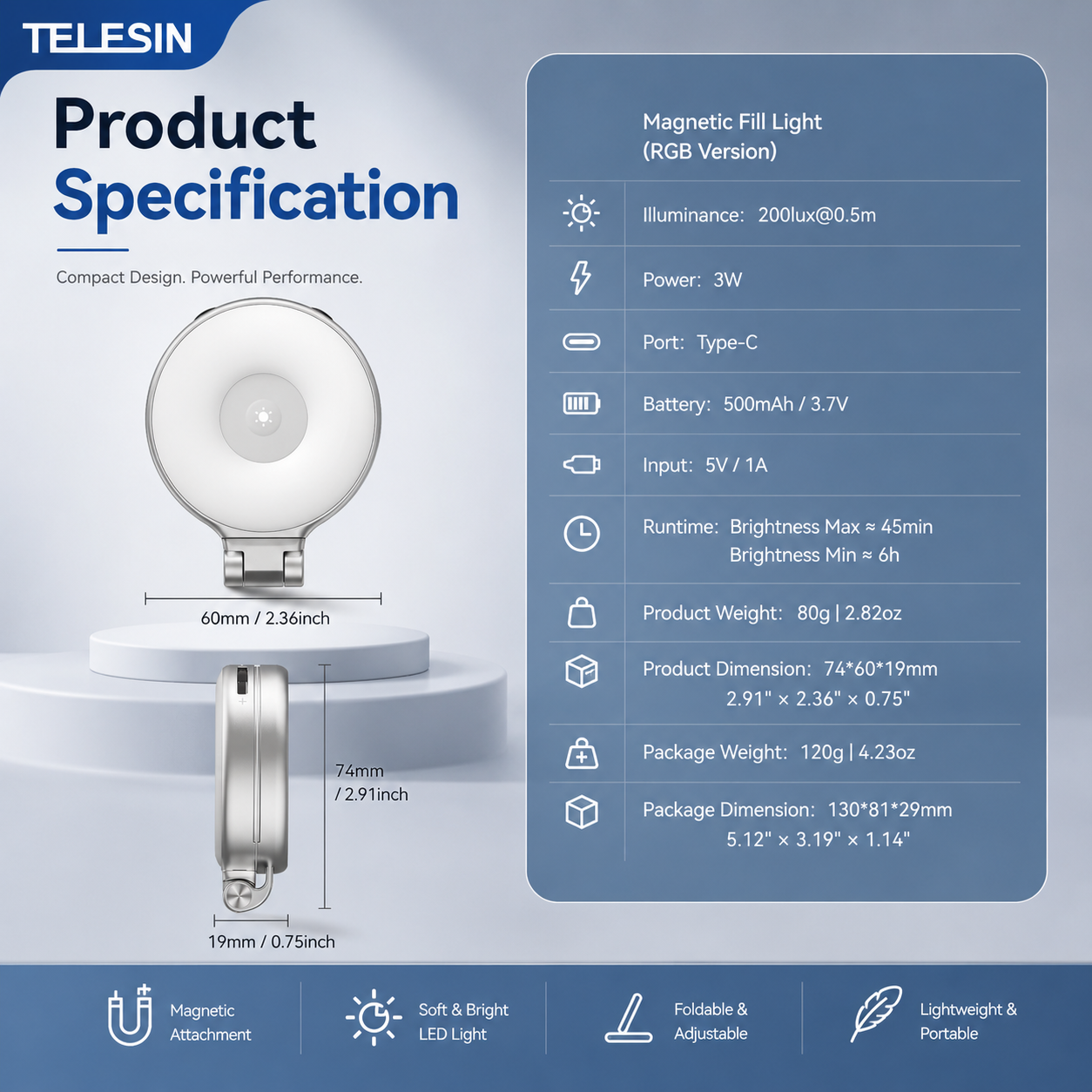 Telesin Magnetic RGB Light