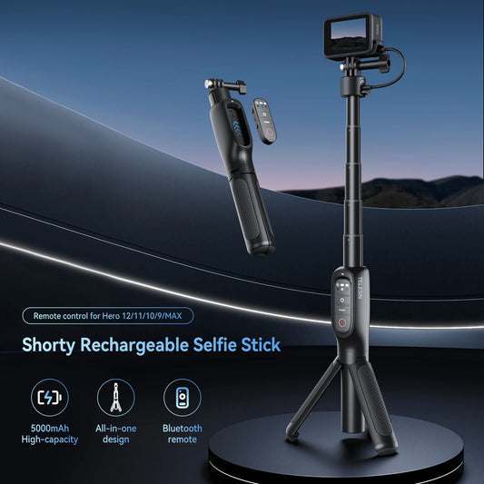 TELESIN 5000Mha Power Bank 360° Rotation Charging Selfie Stick Remote Control Tripod For Gopro Hero 13 12 11 10 9 MAX