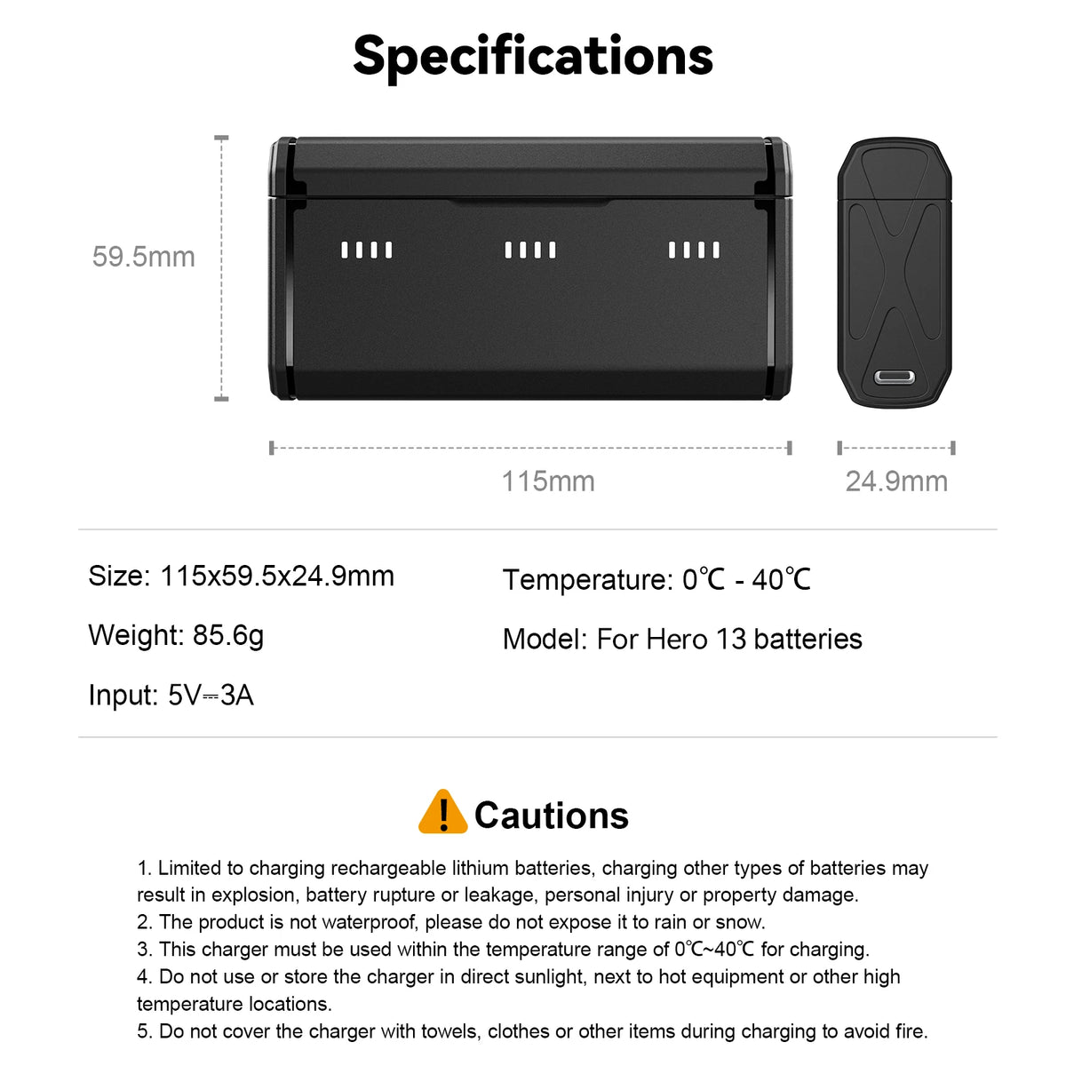 TELESIN Pocket Charger For GoPro Hero 13 TF Card Storage 3 Slots Battery Fast Charging Box for GoPro Hero 13 Battery Charger