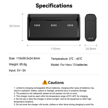 TELESIN Pocket Charger For GoPro Hero 13 TF Card Storage 3 Slots Battery Fast Charging Box for GoPro Hero 13 Battery Charger