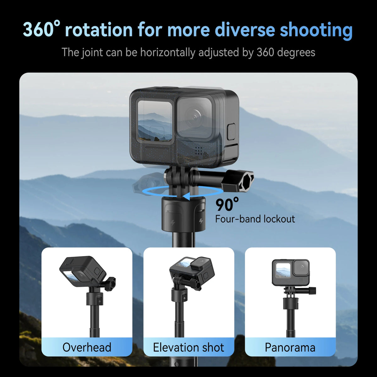 TELESIN 5000Mha Power Bank 360° Rotation Charging Selfie Stick Remote Control Tripod For Gopro Hero 13 12 11 10 9 MAX